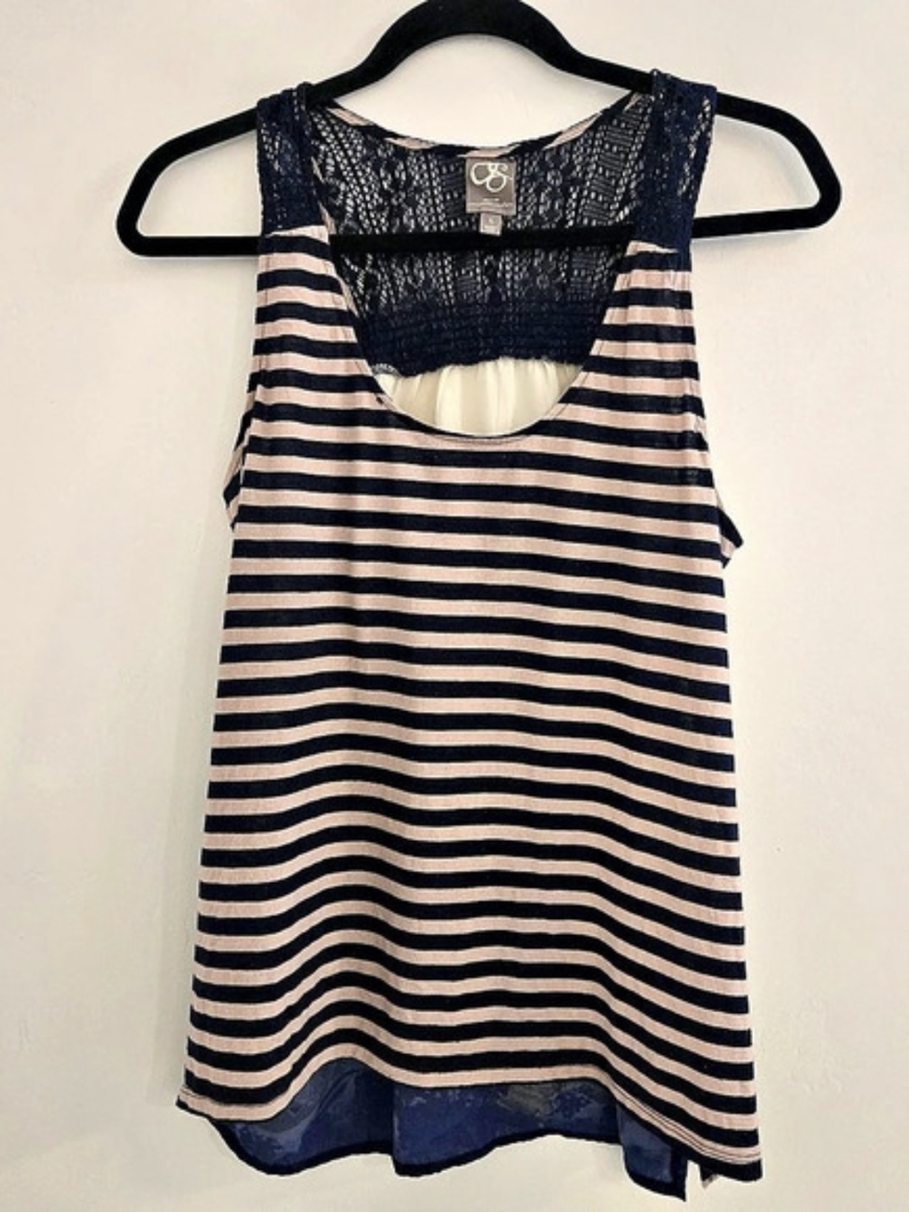 anthropologie Striped Lace Tank in tan & Blue Large